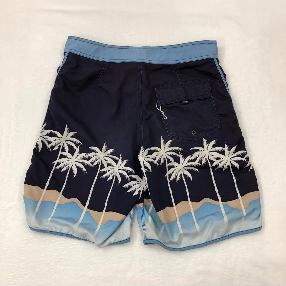Rip Curl Surf Navy Blue Hawaiian Beach Palm Trees Swim Trunks Boardshorts Men 33